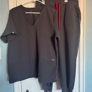 Figs Gray Scrub Set with Red Drawstring